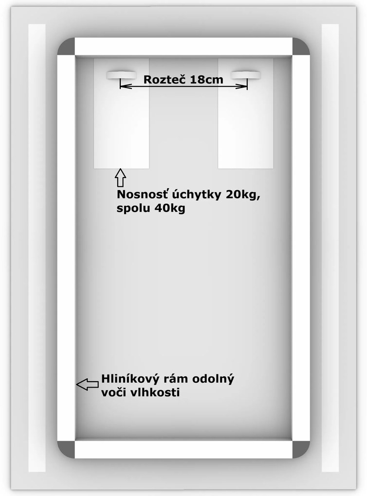 LED zrkadlo Longitudine 50x70cm neutrálna biela - diaľkový ovládač Farba diaľkového ovládača: Čierna