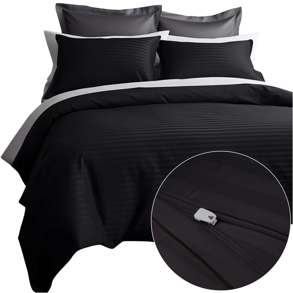 SATÉNOVÉ OBLIEČKY SATINLOVE EXCLUSIVE CIZGILI 160X200 CM, 2KS 70X80 CM ČIERNE