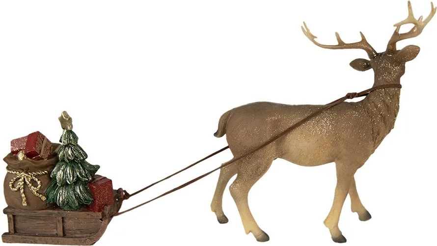Dekorácia vianočná socha Jeleň so saňami a darčekmi - 30*9*20 cm