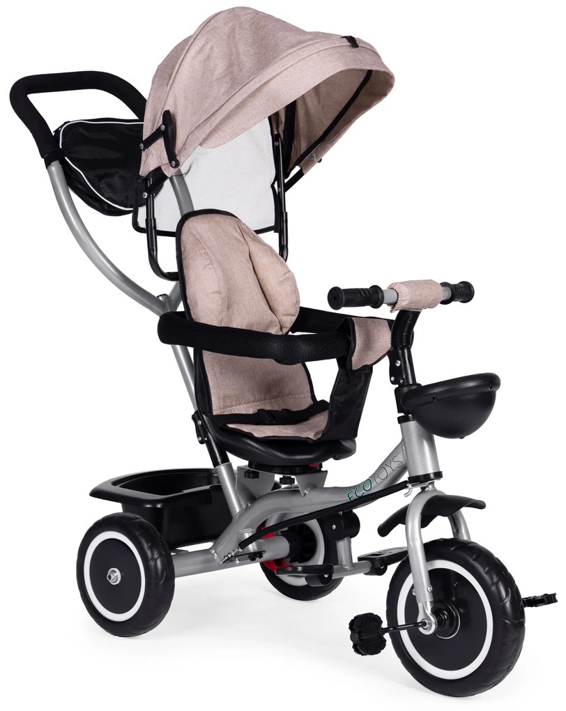 Trojkolka 2v1 otočné sedadlo a skladacia strieška - béžová ECOTOYS