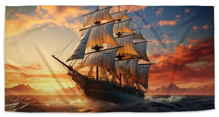 Sablio Uterák Plachetnica vo vlnách pri východe slnka - 70x140 cm