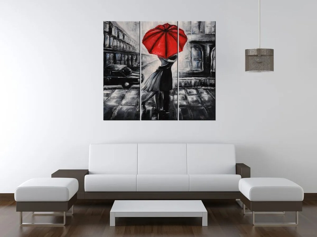 Gario Obraz na plátne Červený bozk v daždi - 3 dielny Rozmery: 90 x 60 cm