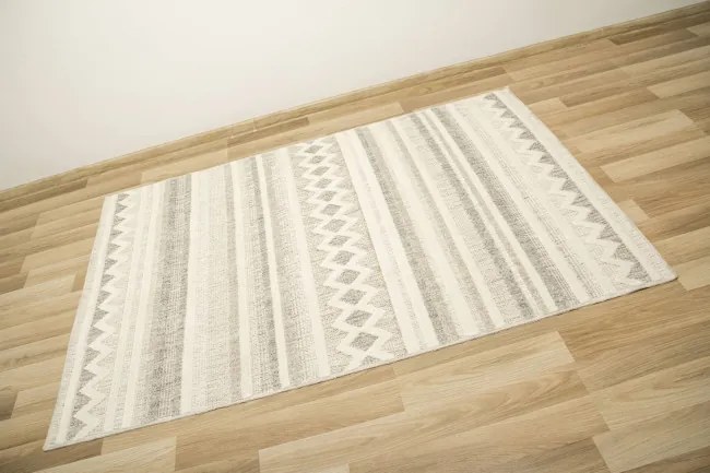 Koberec Cotton C102 Etno / kosoštvorce, krémový / sivý / béžový