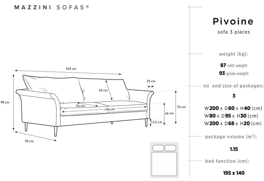 Modrá rozkladacia pohovka s úložným priestorom Mazzini Sofas Pivoine