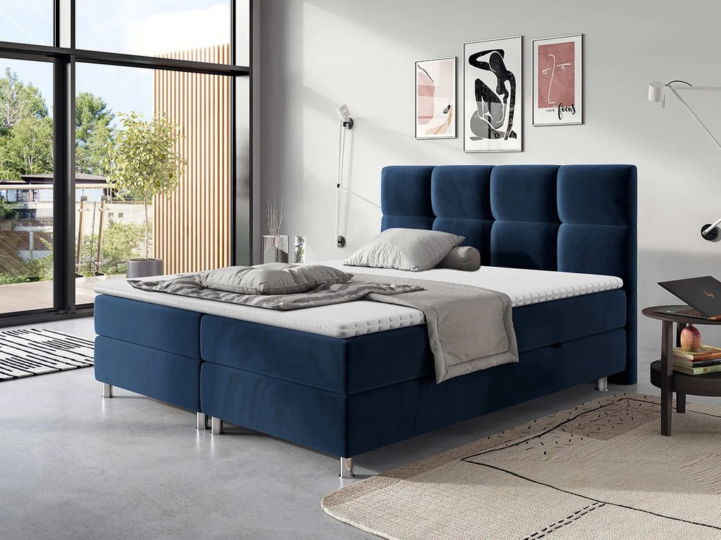 Moderná box spring posteľ Angela 180x200, modrá