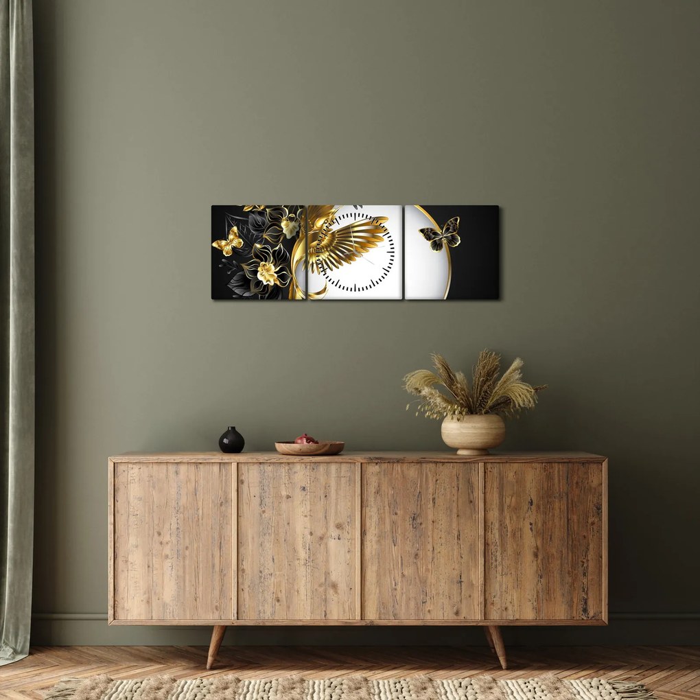 Obraz - Guľa so zlatými motívmi (s hodinami) (90x30 cm)