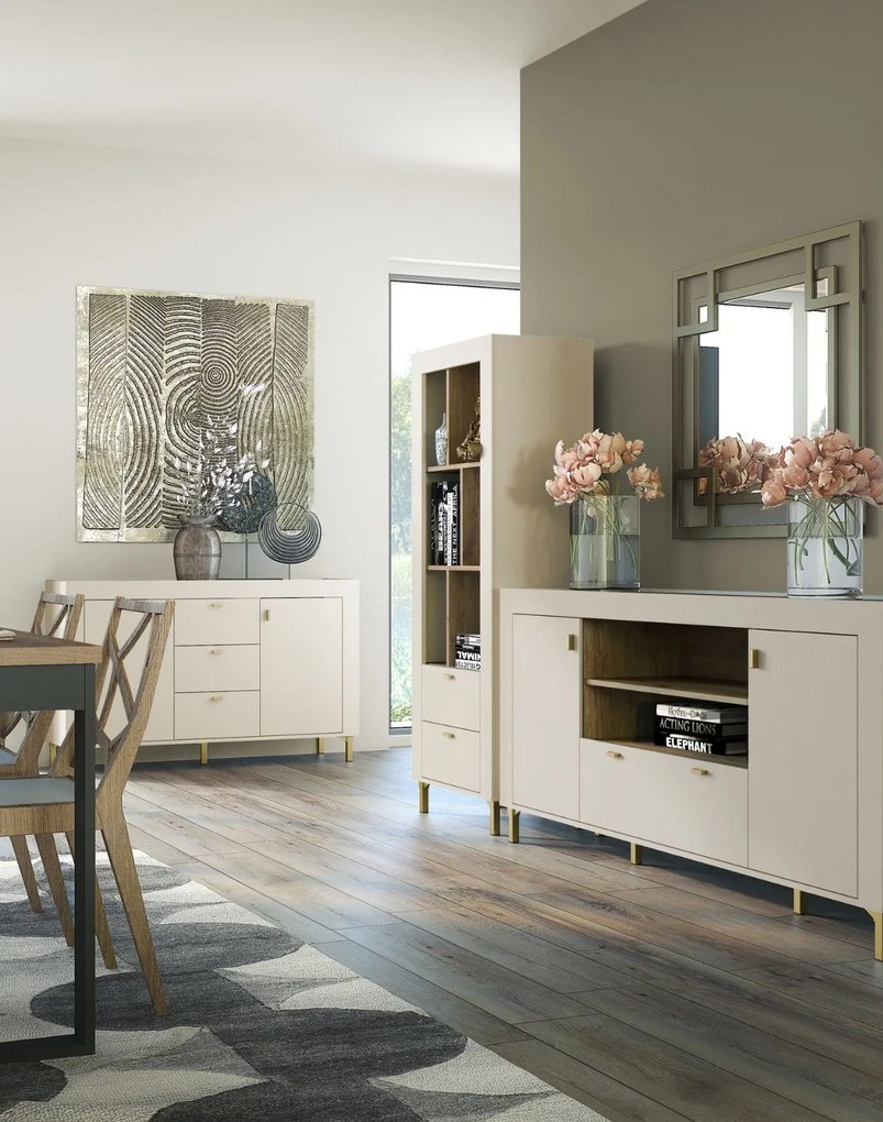 Regál so zásuvkami a drážkovanými čelami cashmere MOSSA MO4