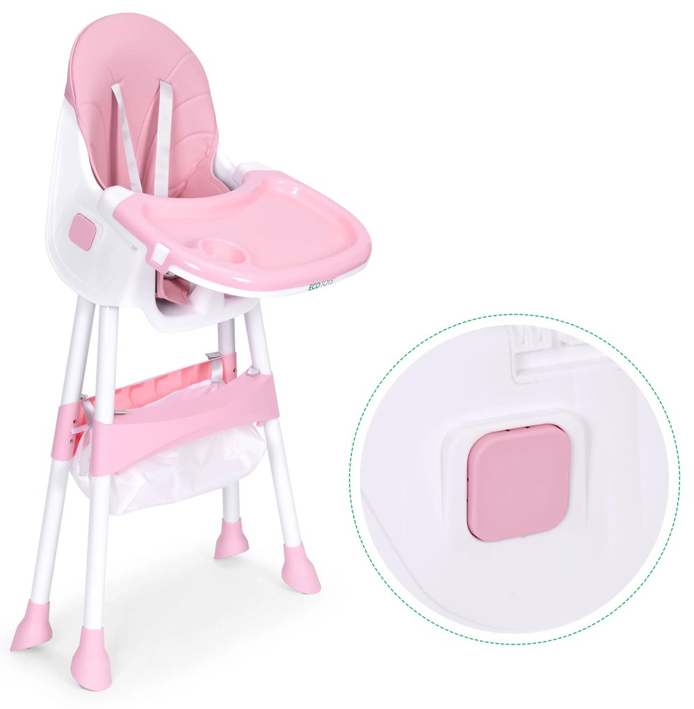 Detská stolička na kŕmenie, ružová, ECOTOYS