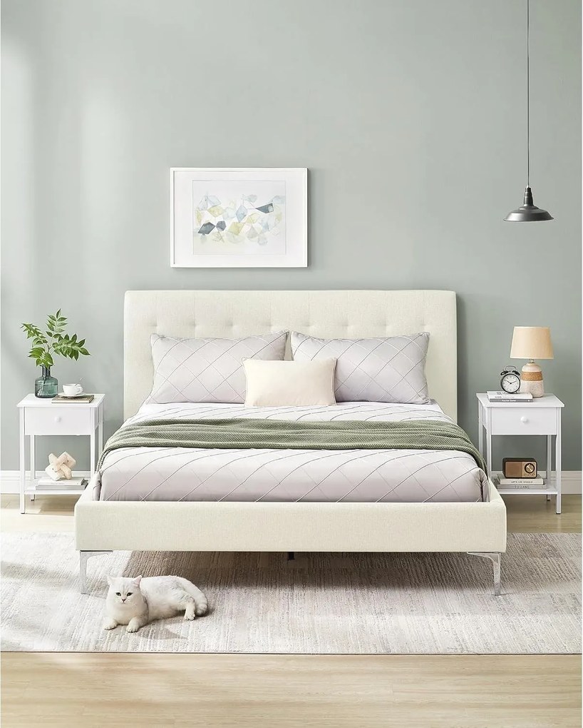 Nočný stolík, príručný stolík so zásuvkou a policou, matný biely