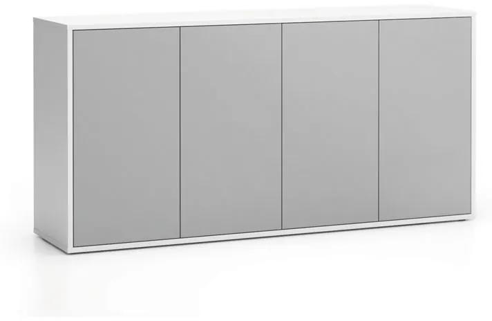 PLAN Kancelárska skrinka s dverami LAYERS, dlhá, 1582 x 400 x 777, biela / sivá
