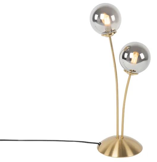 Moderná stolná lampa zlatá 2-žiarovka s dymovým sklom - Atény