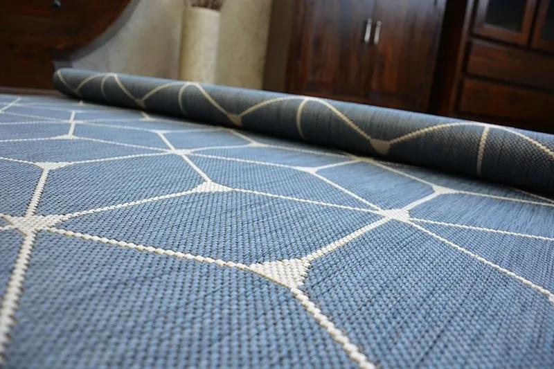 styldomova Šnúrkový koberec sizal flat 48721/591 kocky 3D modrý