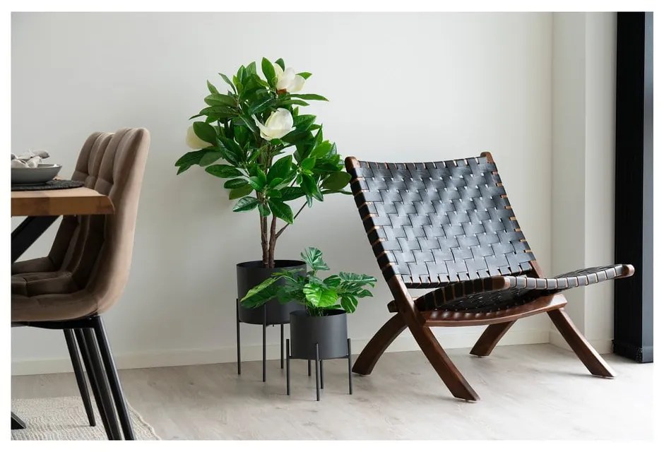 Čierne kožené kreslo s výpletom Perugia - House Nordic