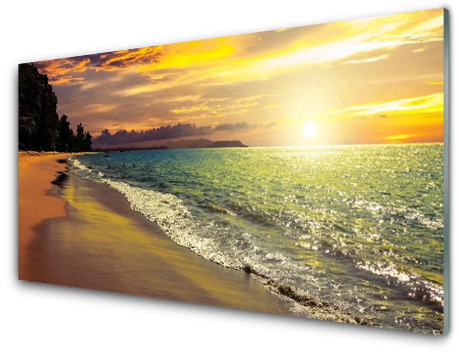 Obraz na skle Slnko pláž more krajina 140x70 cm
