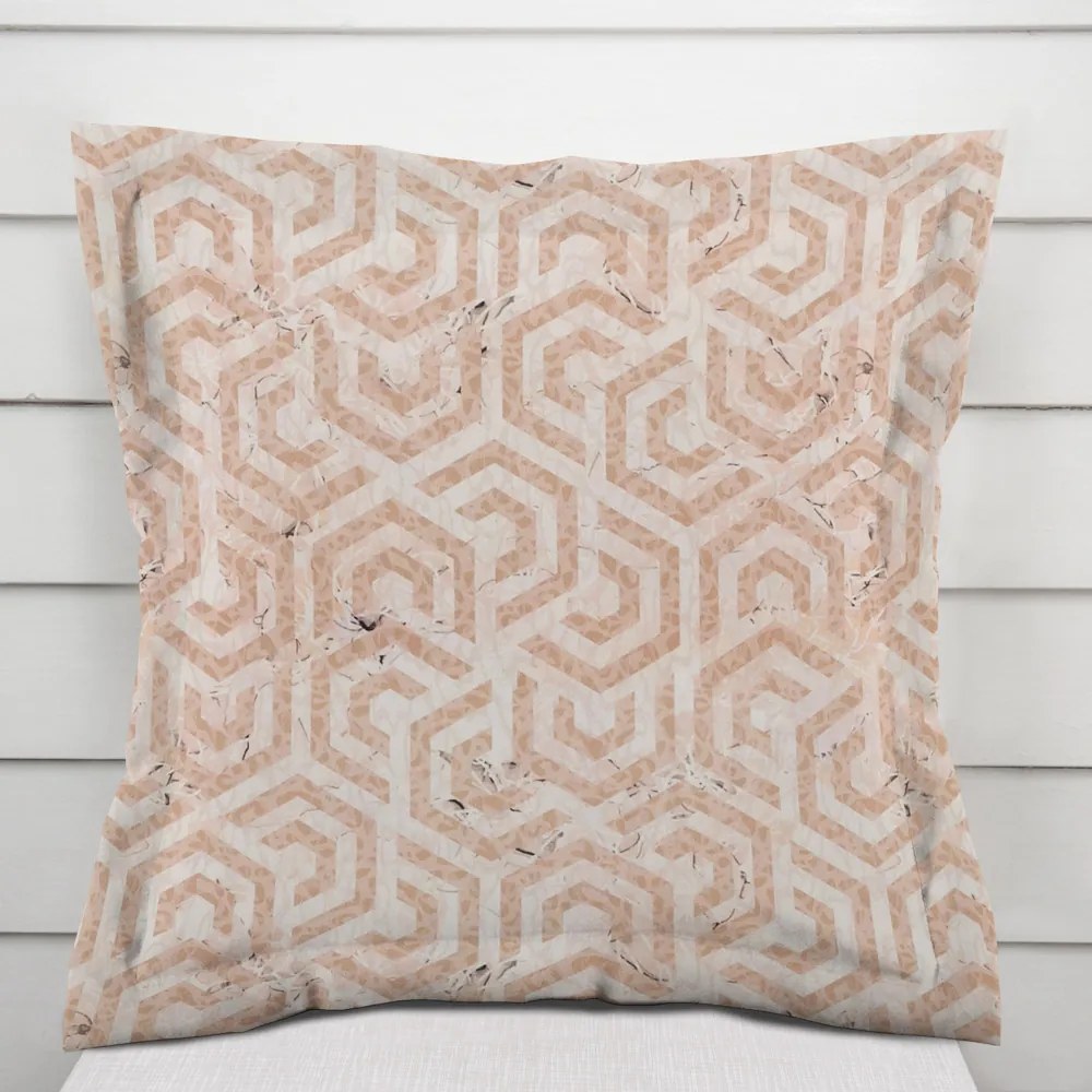 Biante Zamatová obliečka na vankúš s lemom Tamara TMR-029 Ružovobéžové hexagony s čiernym žíhaním 30 x 50 cm