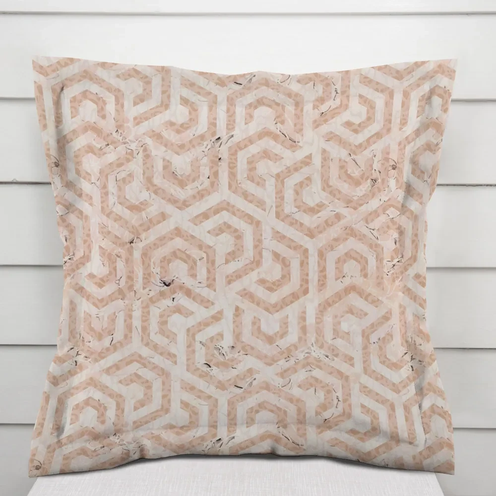 Biante Zamatová obliečka na vankúš s lemom Tamara TMR-029 Ružovobéžové hexagony s čiernym žíhaním 50 x 50 cm