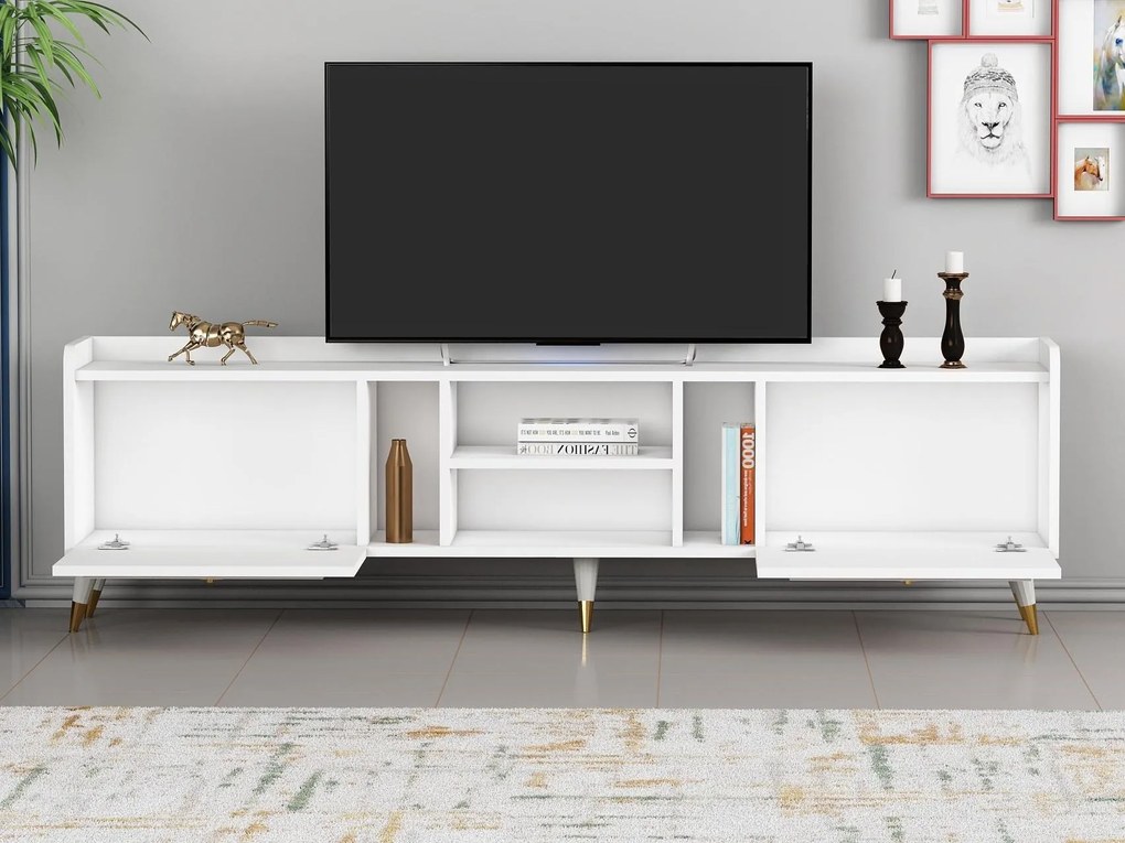 TV stolík/skrinka Kadole 2 (biela + zlatá) . Akcia -17%. Vlastná spoľahlivá doprava až k Vám domov. 1095457