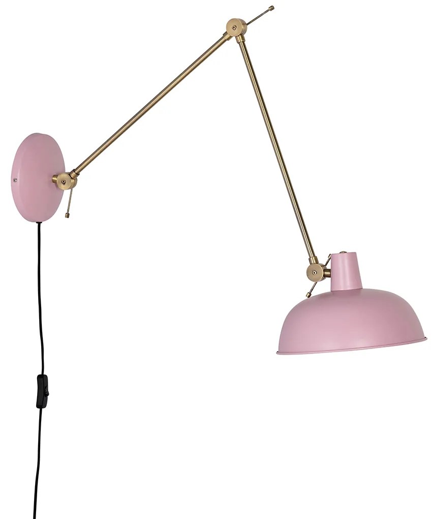 Retro nástenná lampa ružová s bronzom - Milou