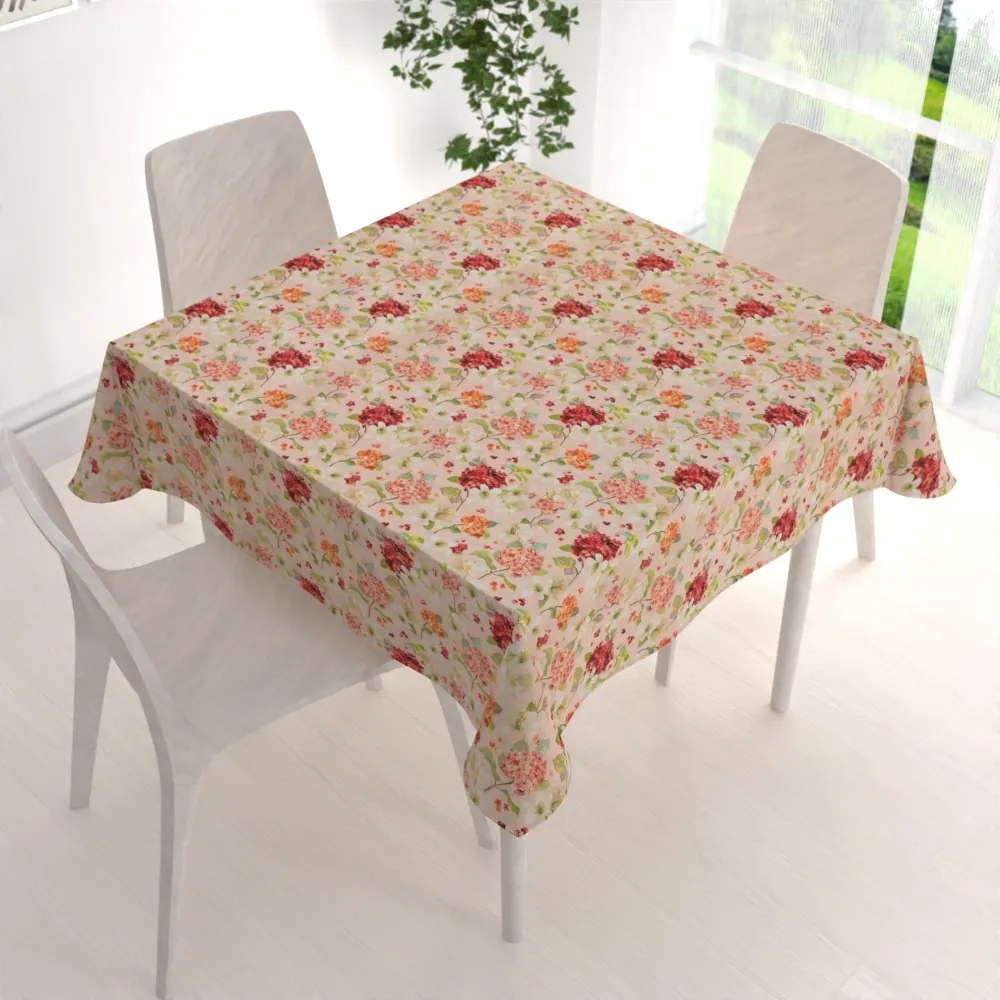 Biante Dekoračný štvorcový obrus PML-091 Hortenzie a ľalie na ružovom 40x40 cm