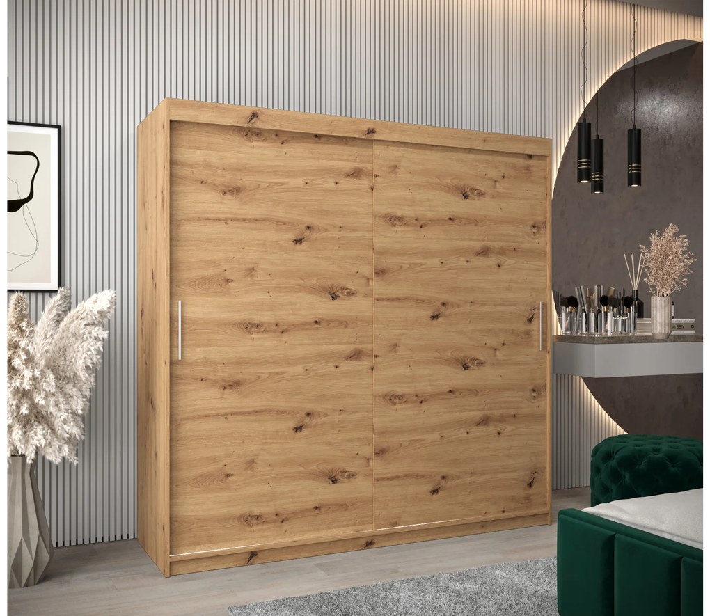 Šatníková skriňa 200 cm Toki (Dub artisan + Dub artisan). Akcia -51%. Vlastná spoľahlivá doprava až k Vám domov. 1064855
