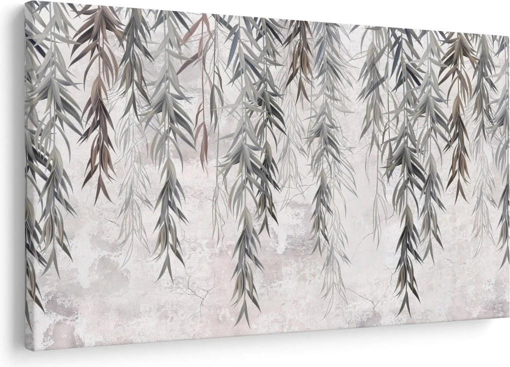 Obraz - Vŕbové vetvičky v šedej omietke (90x60 cm)