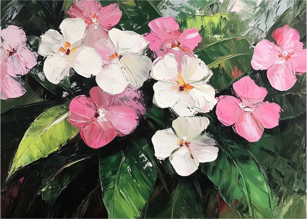 Obraz - Ružové a biele kvety (70x50 cm)