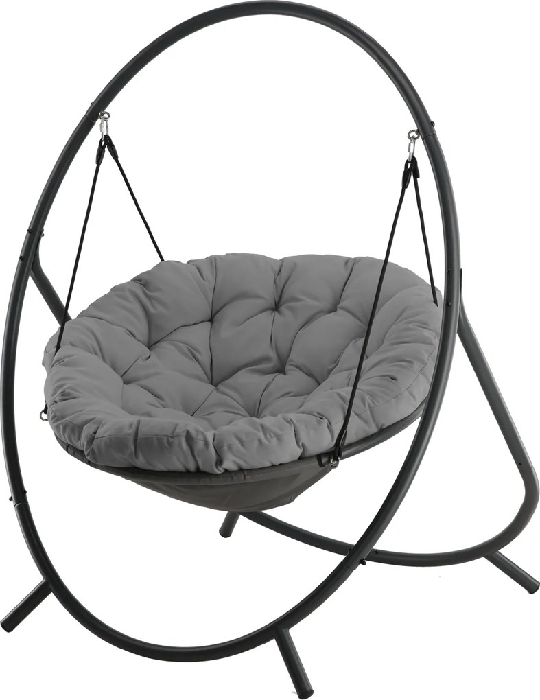 CH ZÁVESNÁ STOLIČKA NA TERASU – TMAVOSIVÝ VANKÚŠ, SIVÝ RÁM 115,5 X 140 X 167,5 CM