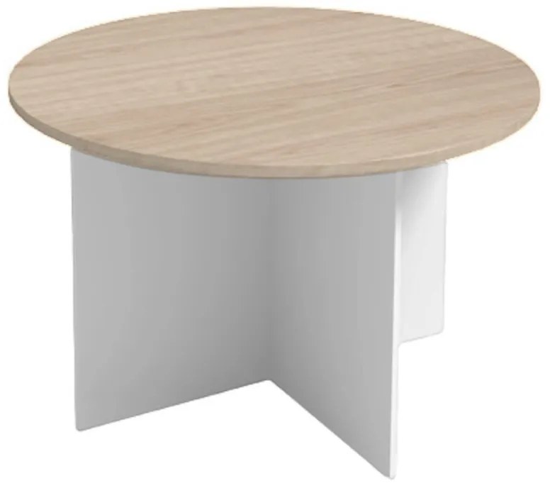 Rokovací stôl s guľatou doskou PRIMO WHITE, priemer 120 cm, biela/dub prírodný