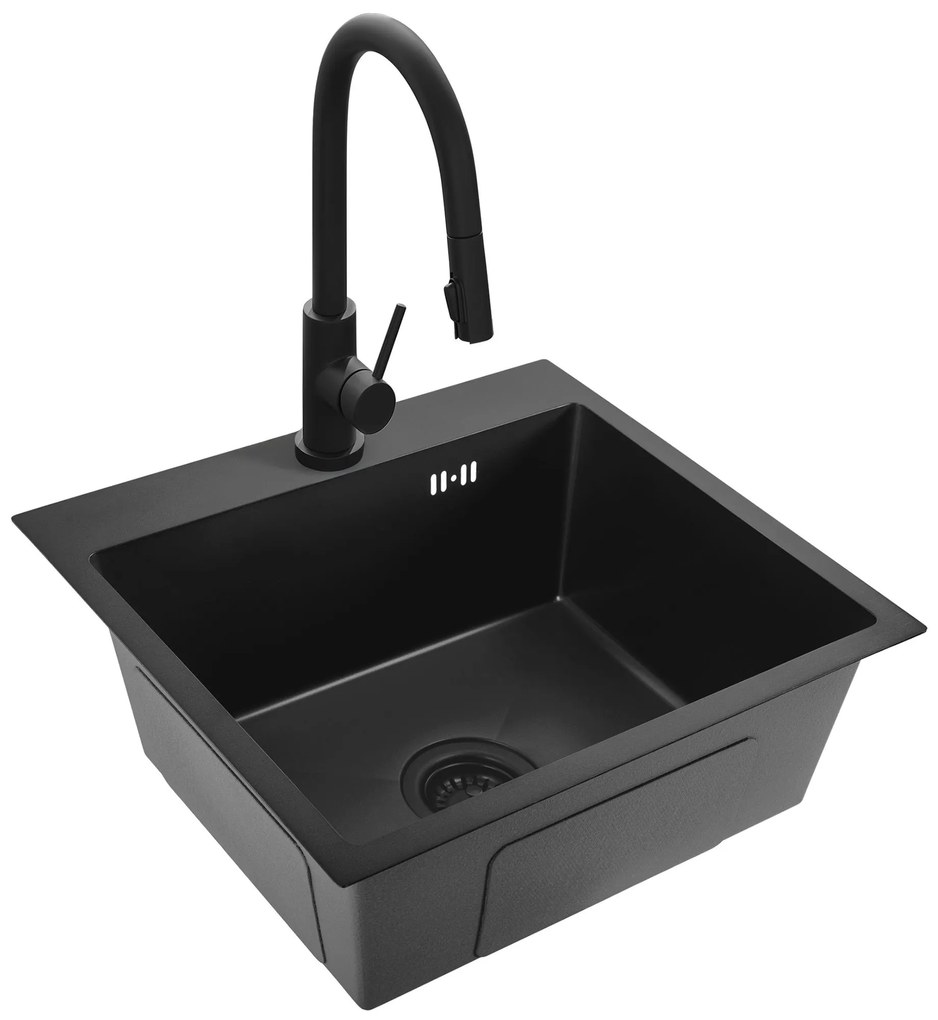 Rea Leo, 1-komorový oceľový drez 500x450x185 mm, čierna matná, ZLE-06005