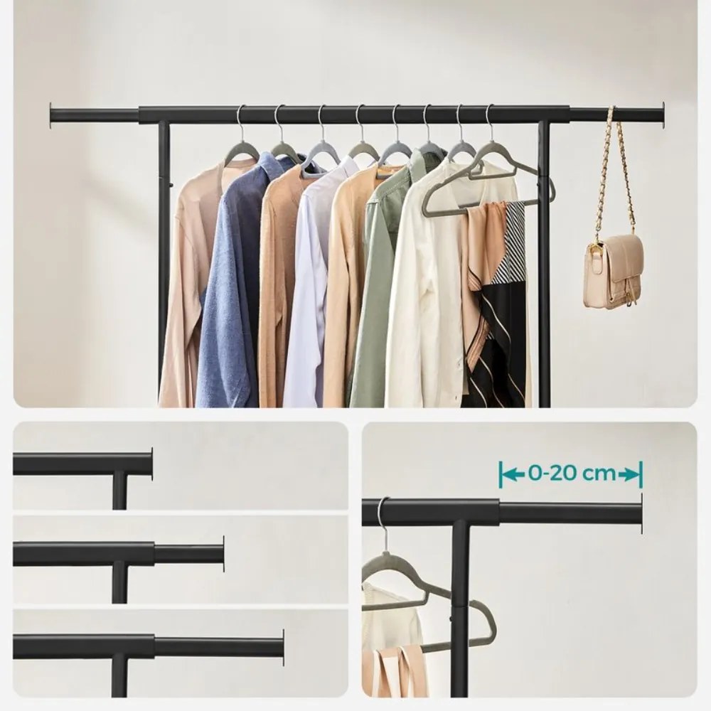 SongmicsHome Stojan na oblečenie INEZ na kolieskach, max.90kg, 83,5x45x160cm, čierna