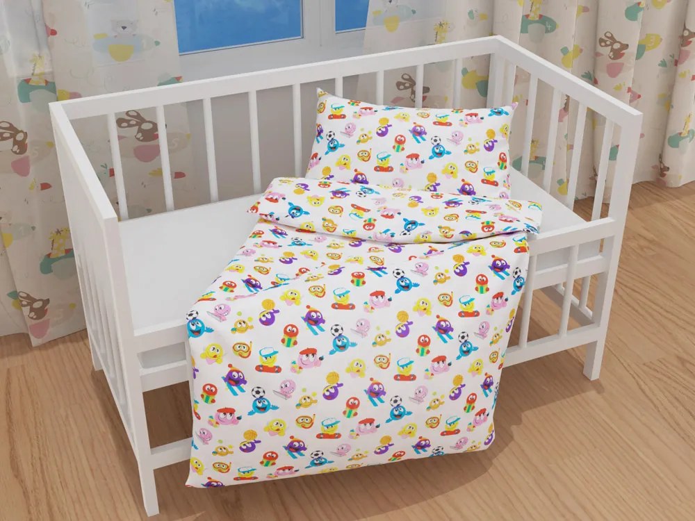 Biante Detské bavlnené posteľné obliečky do postieľky Sandra SA-262 Farebné smajlíky Do postieľky 90x140 a 40x60 cm