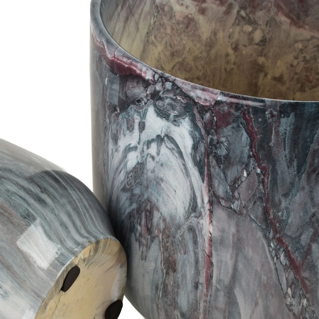 Sada 3 ks keramických květináčů NEVA MARBLE V modrá/šedá