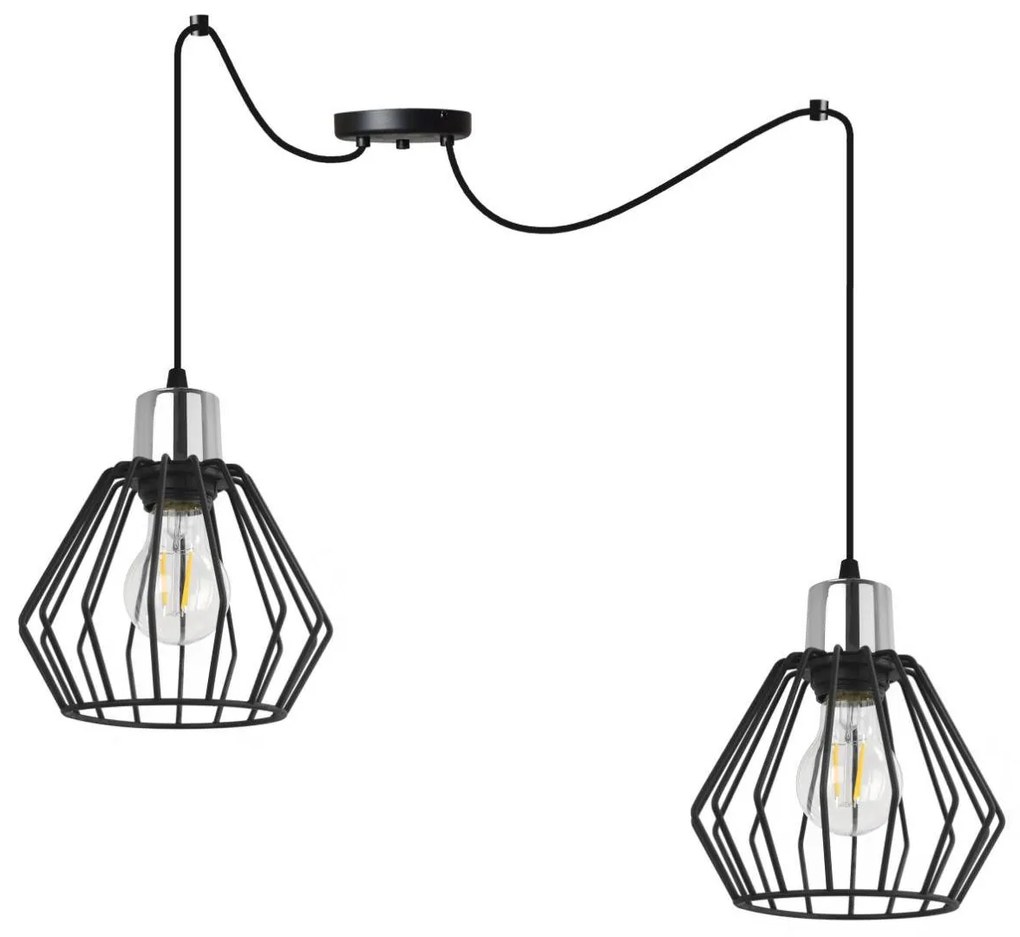 Závesné svietidlo Nuvola Spider 4, 2x čierne drôtené tienidlo, ch
