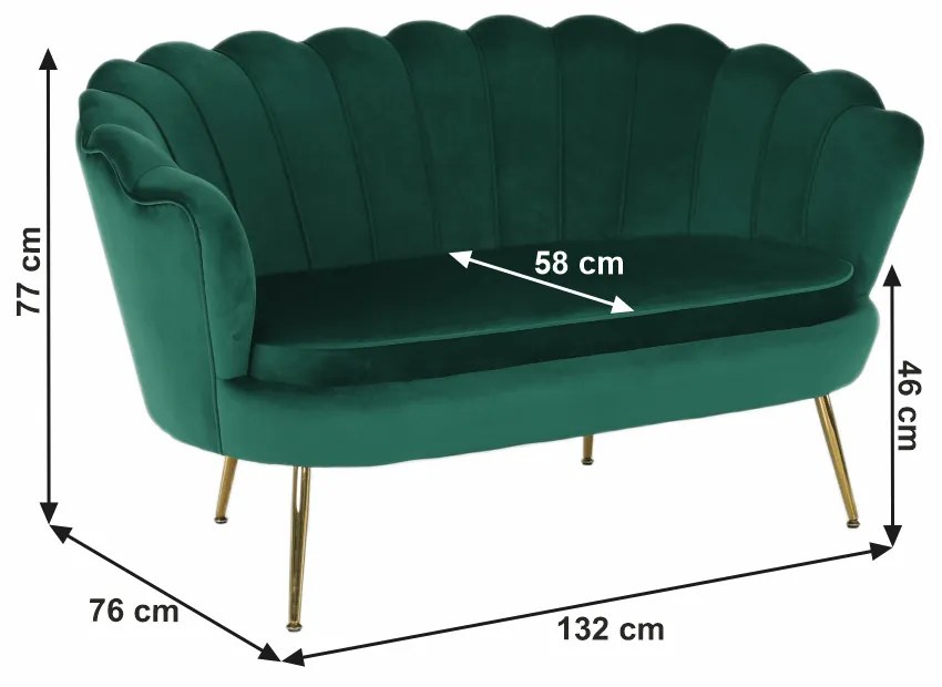 Lavica v štýle Art-deco, smaragdová Velvet látka/gold chróm-zlatý, NOBLIN