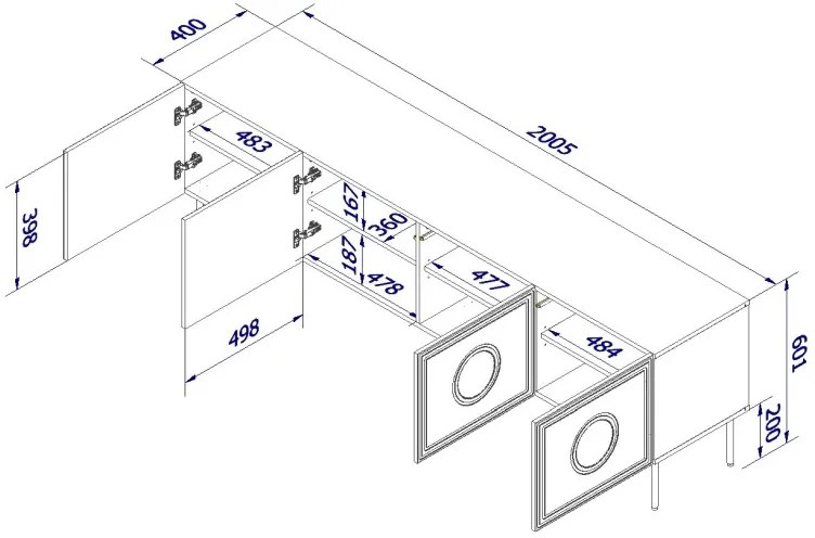 Televizní stolek Palazzo 200 cm černý/dub craft