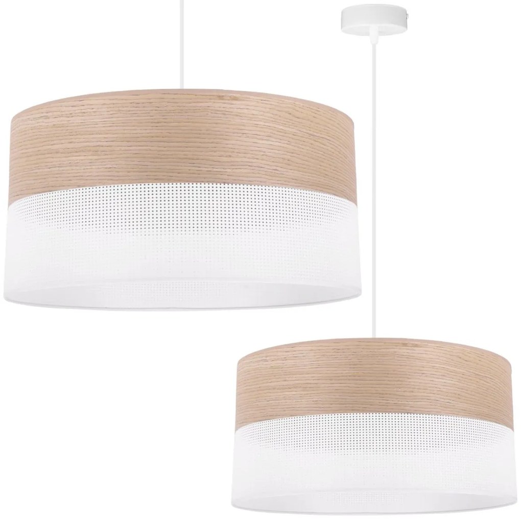Závesné svietidlo Wood, 1x béžová dubová dýha/biele PVC tienidlo, (fi 44cm)