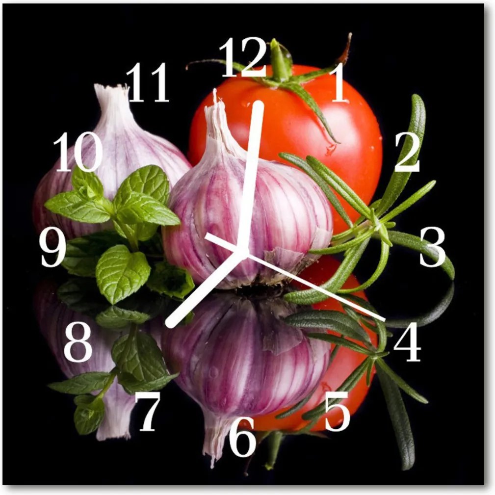 Sklenené hodiny štvorcové  paradajkový cesnak