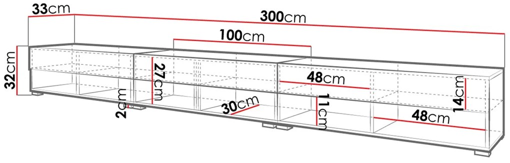 Televízny stolík 300 cm WILLA A - dub wotan