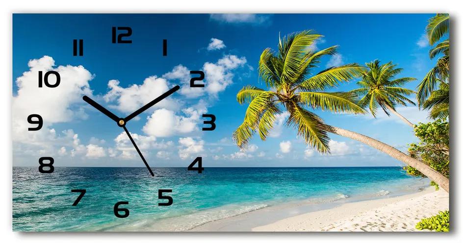 Vodorovné Sklenené hodiny na stenu tiché Maledivy pláž pl_zsp_60x30_f_139579212