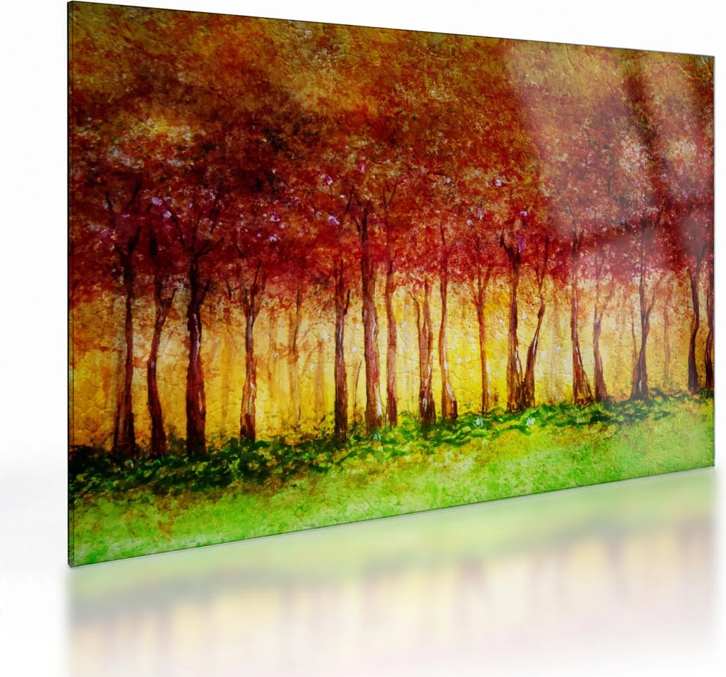 Sklenený obraz - Maľba listnatého lesa (70x50 cm)
