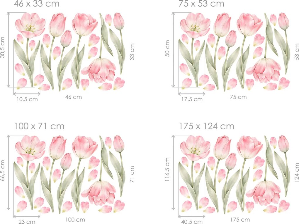 Kvety tulipány textilní prelepiteľná samolepiaca dekorácia na stenu hárok 46 x 33 cm