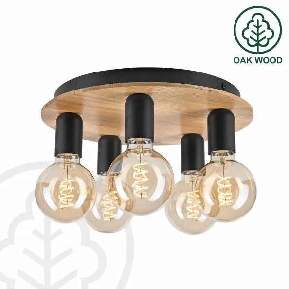 Stropné svietidlo DUSTY 5xE27/15W/230V pr. 34 cm dub/čierna