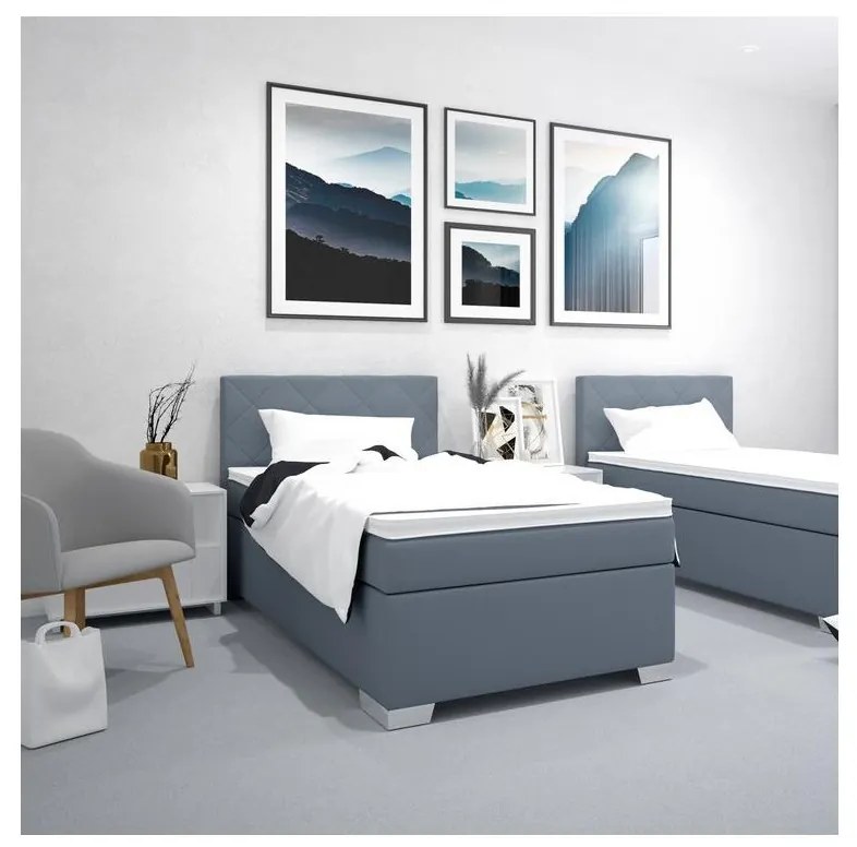 Čalúnená posteľ IDA s matracom, 90x200 cm, modrá