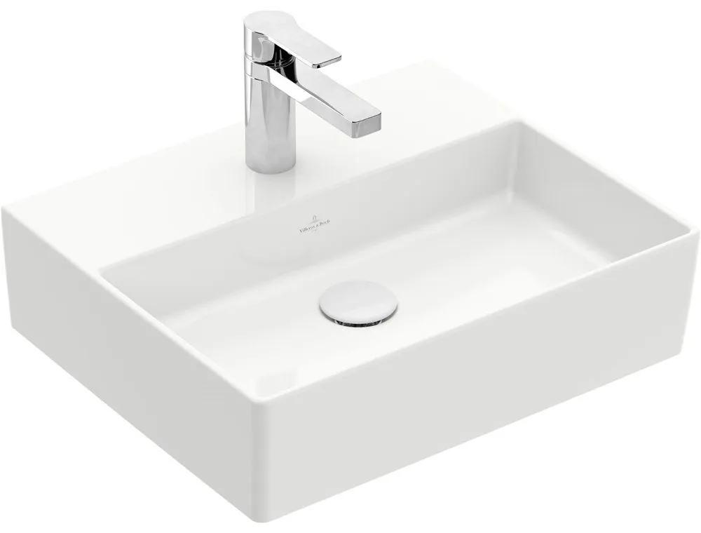 VILLEROY &amp; BOCH Memento 2.0 závesné umývadlo s otvorom, bez prepadu, 500 x 420 mm, biela alpská, s povrchom CeramicPlus, 4A2251R1