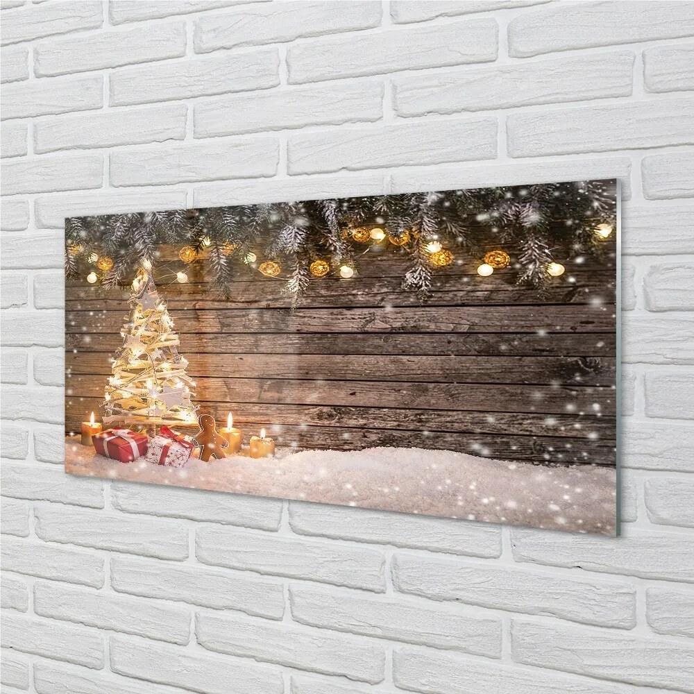Sklenený obraz Vianočný strom dekorácie sneh 120x60 cm
