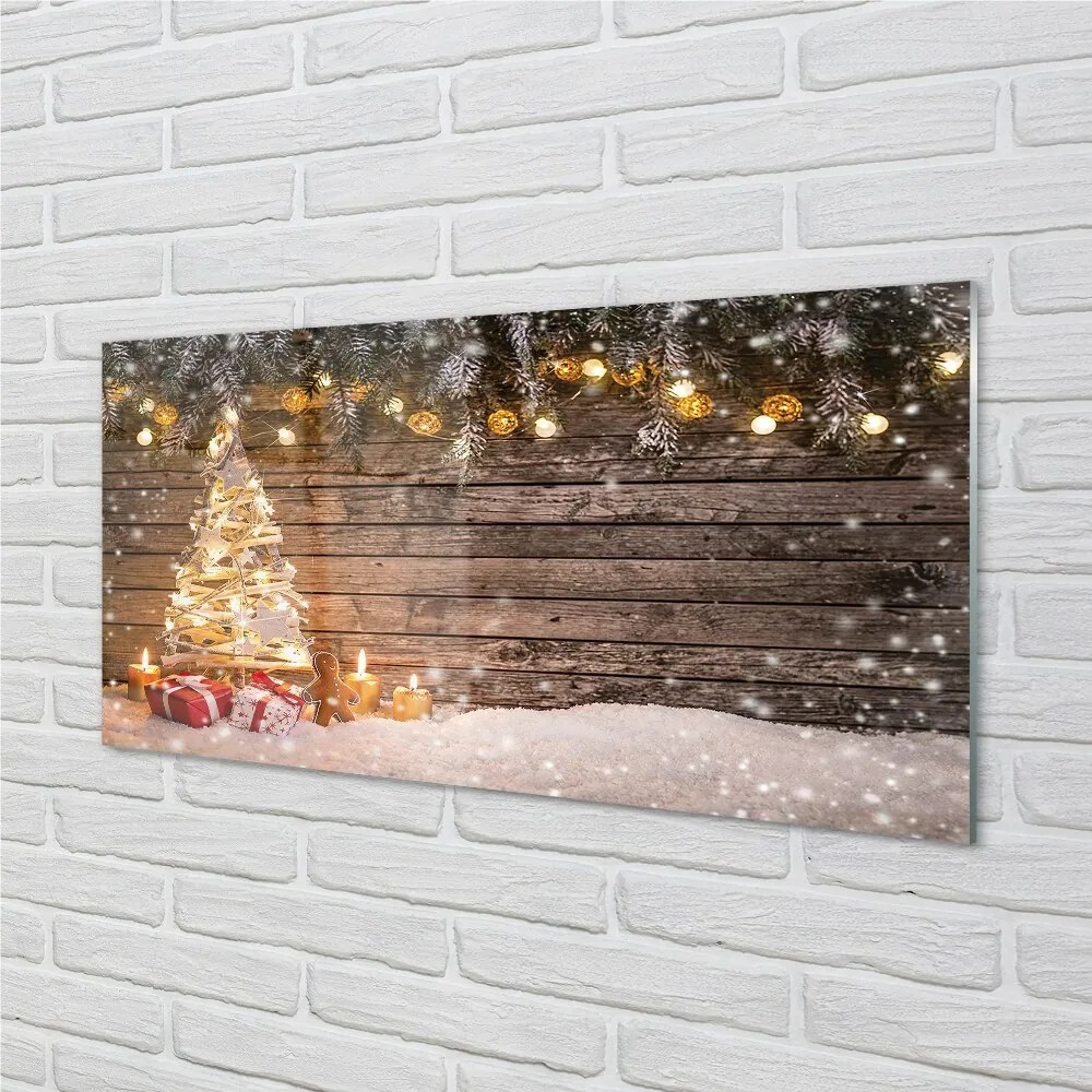 Sklenený obraz Vianočný strom dekorácie sneh 125x50 cm