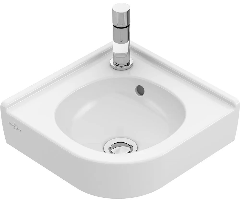 VILLEROY &amp; BOCH O.novo Compact rohové závesné umývadielko s otvorom, s prepadom, 450 x 400 mm, biela alpská, 73103201