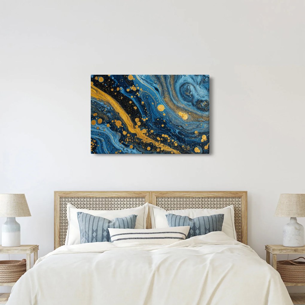 Obraz - Modrá abstrakcia so zlatom (90x60 cm)