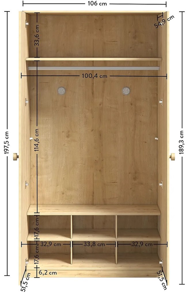 Šatníková skriňa Cody - dub svetlý