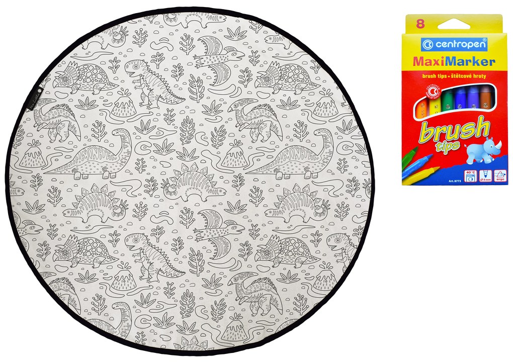 TRHÁK: KOBEREC - OMAĽOVÁNKY - Dinosaur world, 130x130 (priemer) kruh, biela, detská izba, Butter Kings